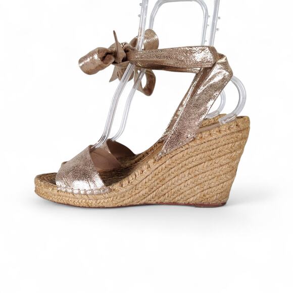 Loeffler Randall Harper Gold Metallic Leather Wedge Espadrilles 9.5B Brazil - Picture 3 of 16